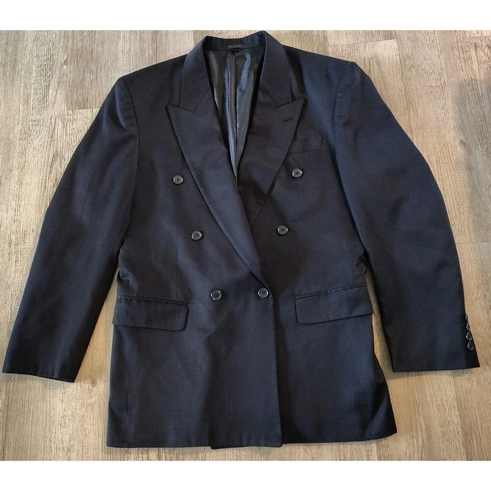 Giorgio Ferraro Mens 40R Black Double Breasted Suit Jacket Peak Lapel Formal